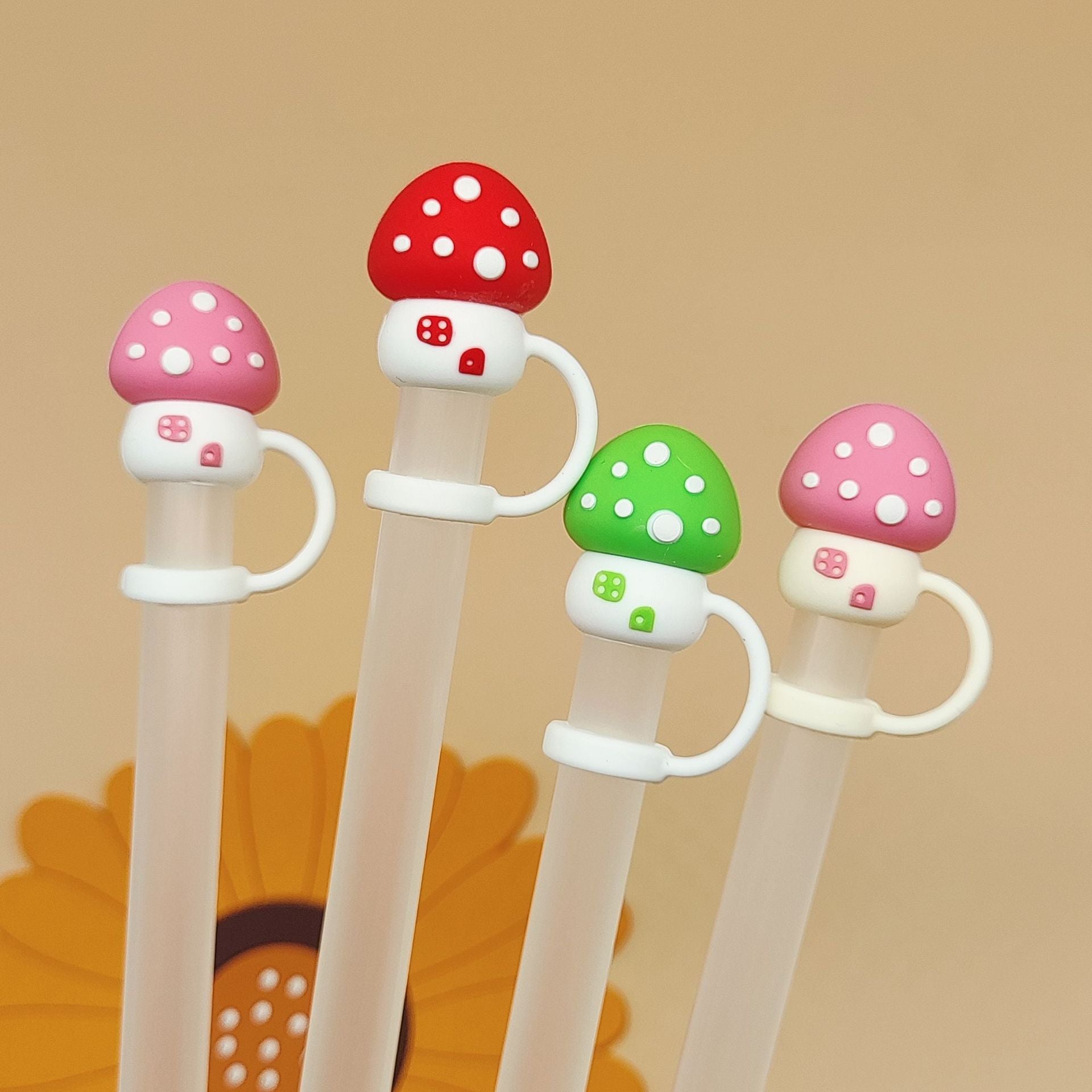 Wholesale New Food Grade Silicone Mushroom Creative Dustproof Straw Sleeve